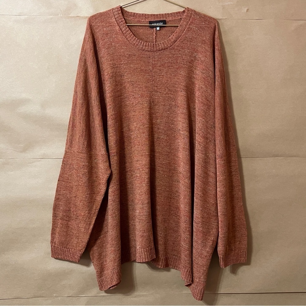 Eskandar Linen Melange Knit Tunic Popover Longline Oversized Sweater One Size